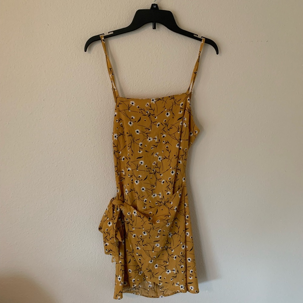 Mustard floral print wrap dress